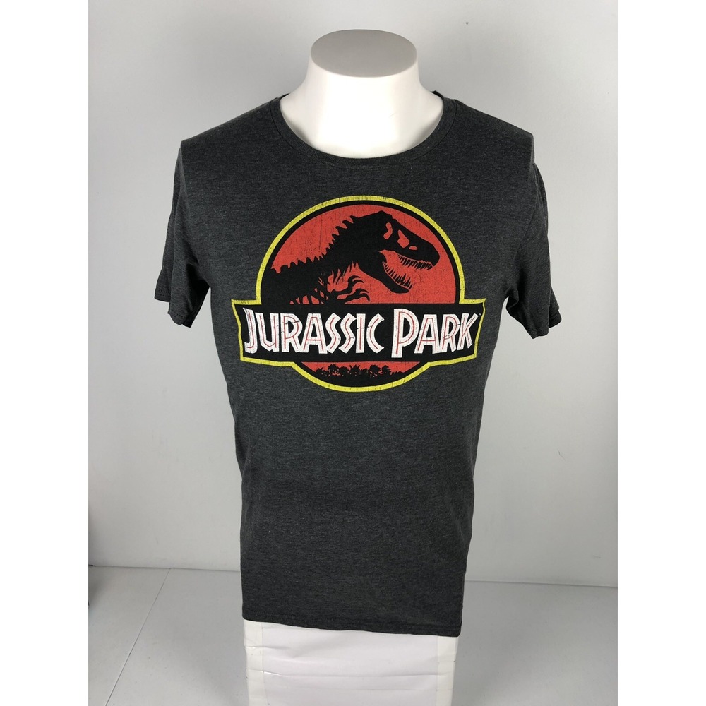 Jurassic Park Mens Small Medium Shirt Gray Retro Vintage Cotton Blend Big Logo